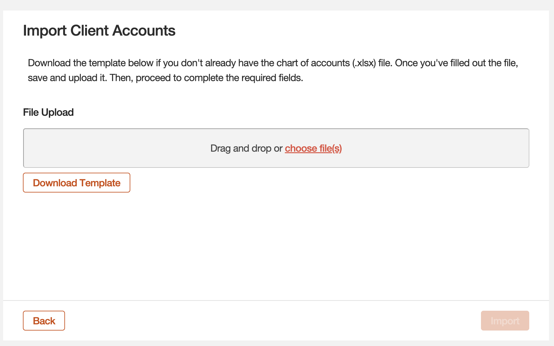 Import Client Accounts screen