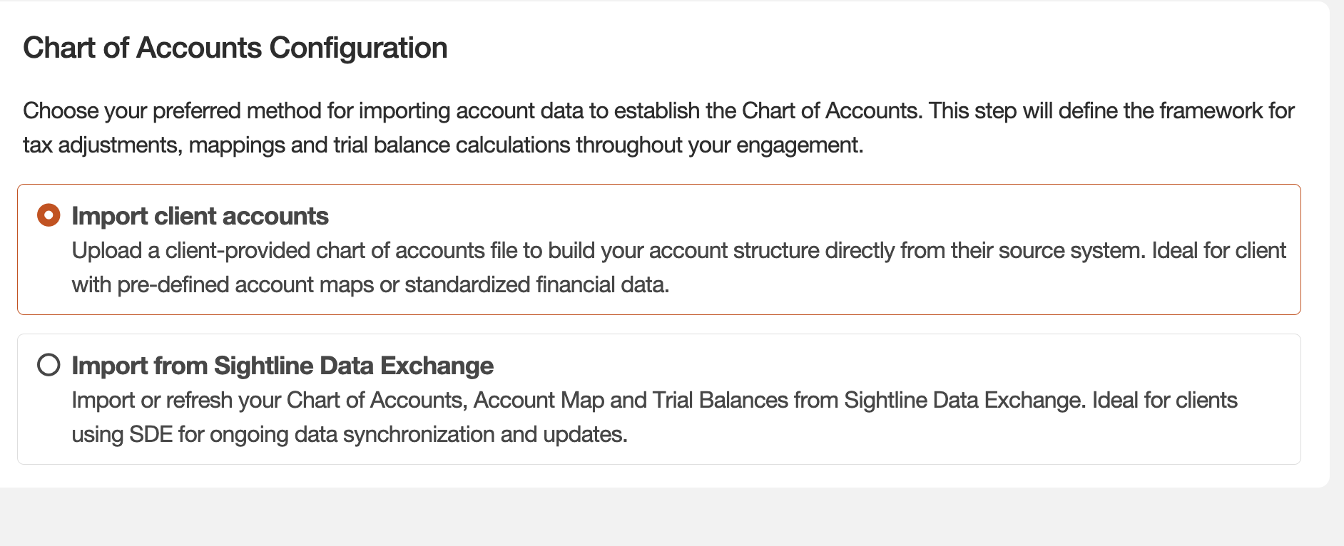 Chart of Accounts Configuration screen