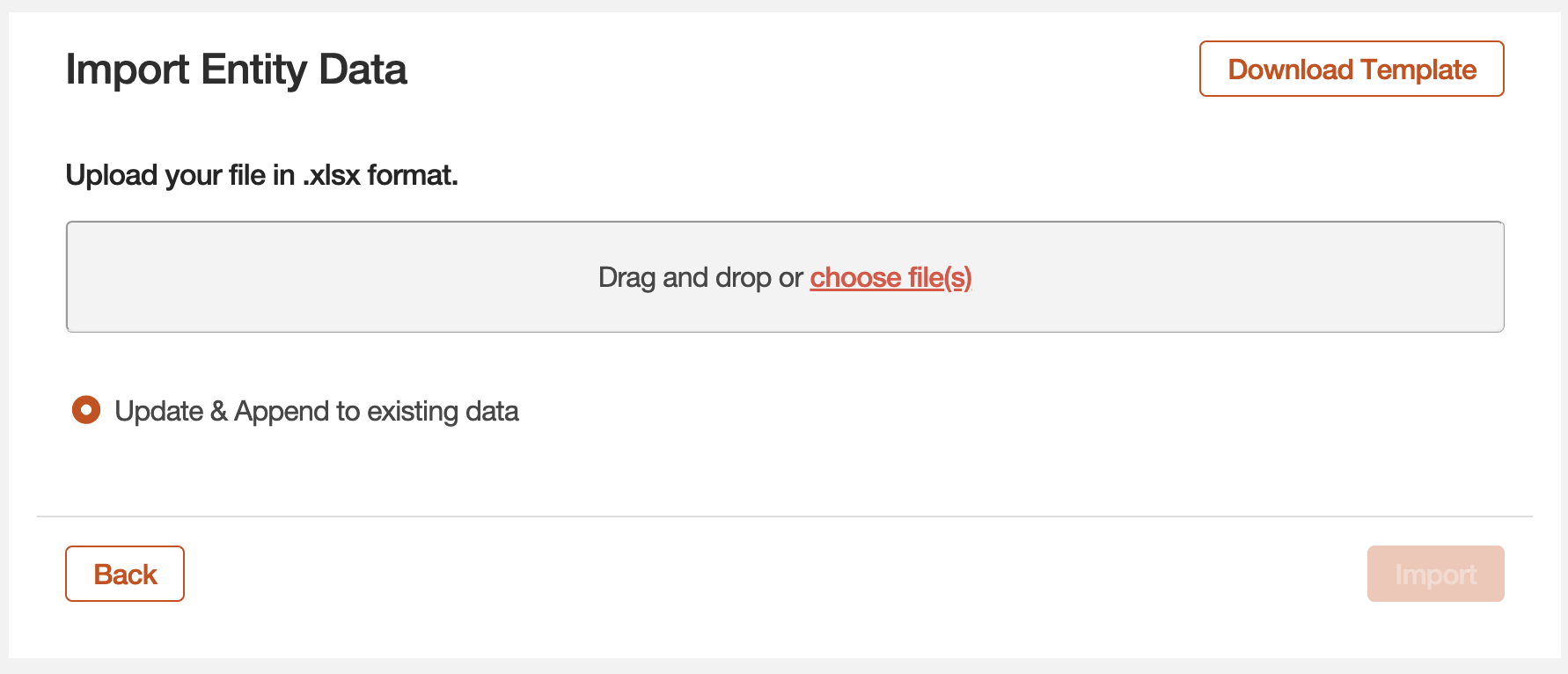 The Import Entity Data screen